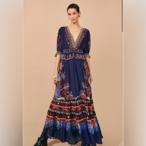 FARM Rio Dresses & Skirts - Farm Rio Blue Nature Beauty Short Sleeve Maxi Dress